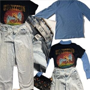 Led Zeppelin Graphic T-Shirt and Light Wash Jeans bundle